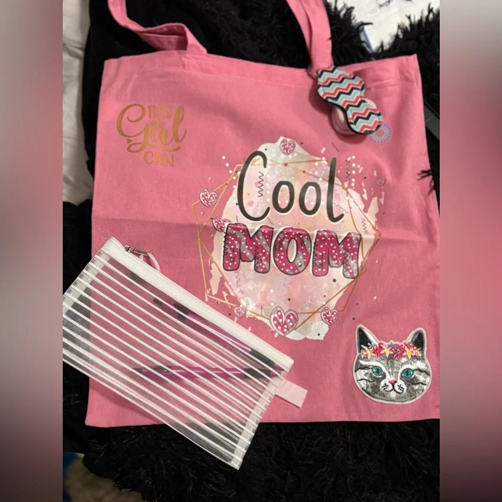 Cool mom‎ pink handmade tote bag